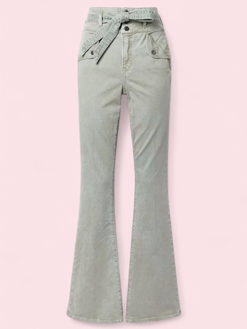 Veronica Beard Sage Green Flare Jeans with Tie Waist